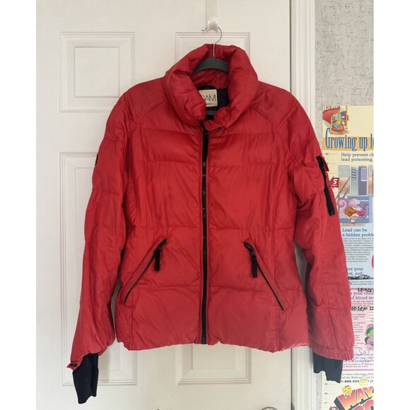 SAM. Freestyle Down Puffer Nylon Coat womens jacket Red Medium - Picture 2 of 15
